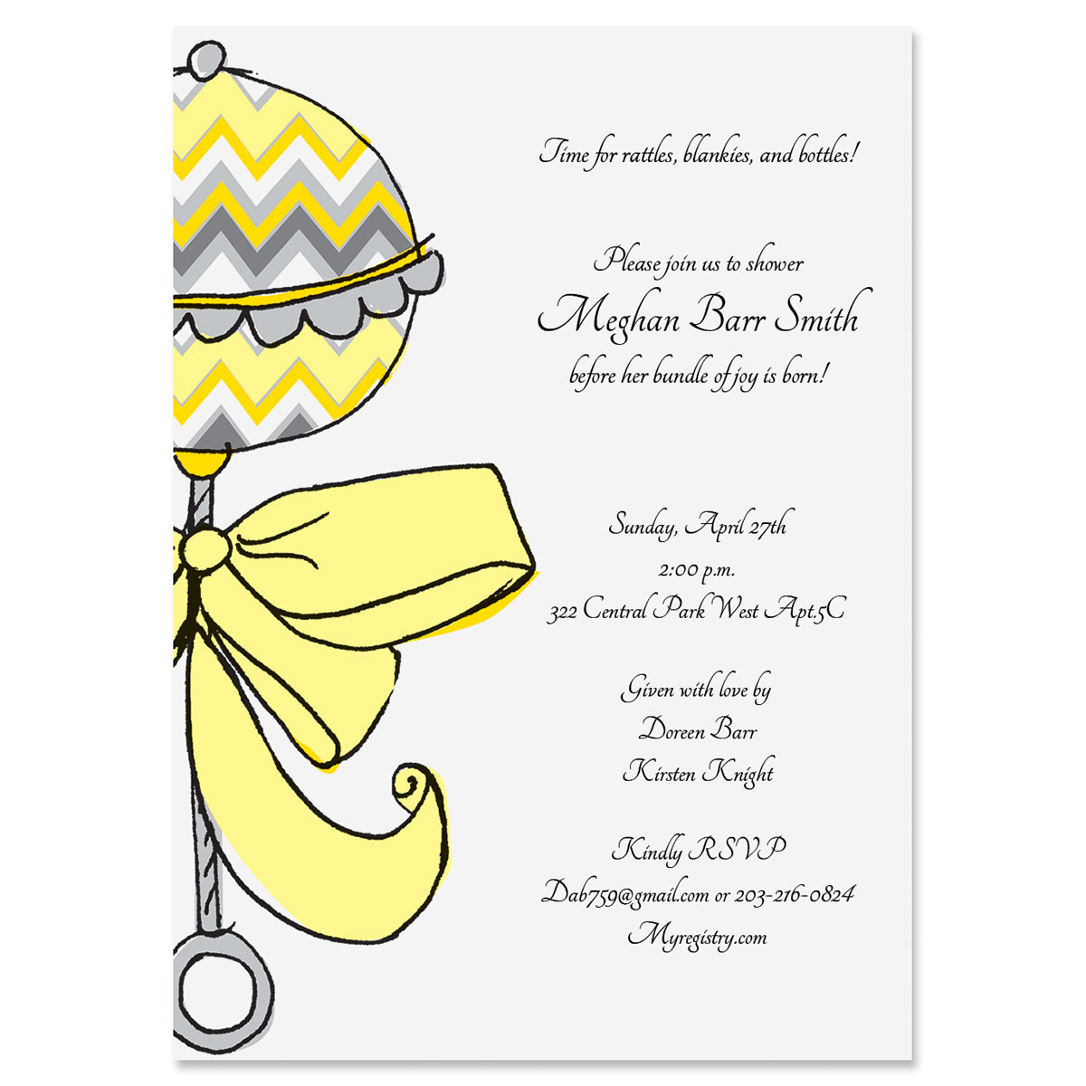 Silver Rattle Invitation Chevron Rattle Invitation | Fine Stationery