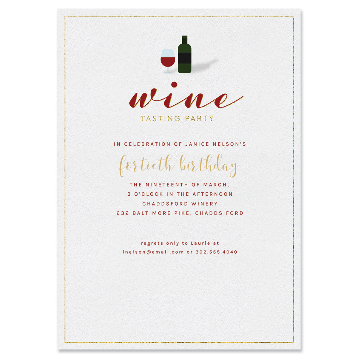 Gold Bar Accents Invitations in Red