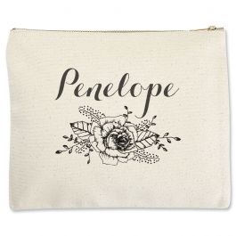 Personalized Floral Name Zippered Pouch - Large