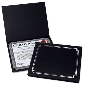 Classic Black Certificate Folder with Silver Border - Set of 50