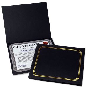 Classic Black Certificate Folder with Gold Border - Set of 50