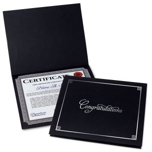 Congratulations Black Certificate Folder with Silver Border - Set of 50