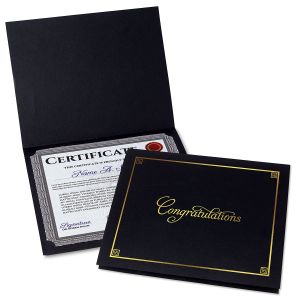 Congratulations Black Certificate Folder with Gold Border - Set of 50