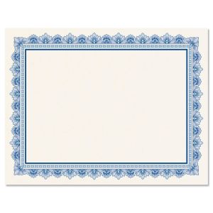 Intricate Blue Certificate Paper on White Parchment