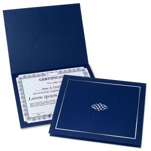 Ornate Blue Certificate Folder with Silver Border/Crest - Set of 50