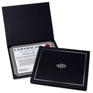 Ornate Black Certificate Folder with Silver Border/Crest - Set of 25