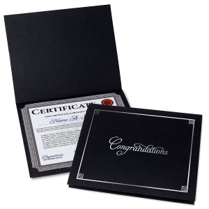 Congratulations Black Certificate Folder with Silver Border - Set of 25