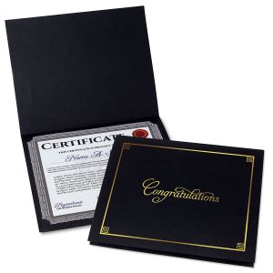 Congratulations Black Certificate Folder with Gold Border - Set of 25