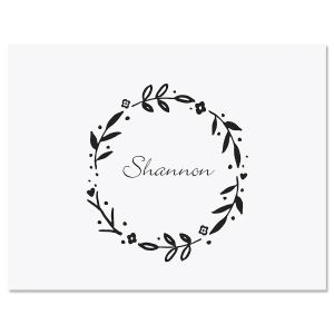 Black Floral Shield Wreath Note Cards