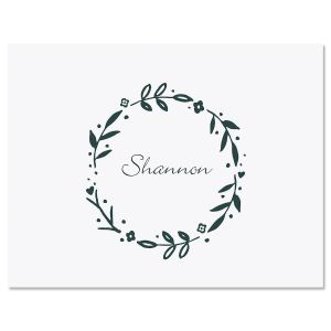 Dark Blue Floral Shield Wreath Note Cards