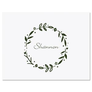 Green Floral Shield Wreath Note Cards