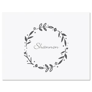 Gray Floral Shield Wreath Note Cards