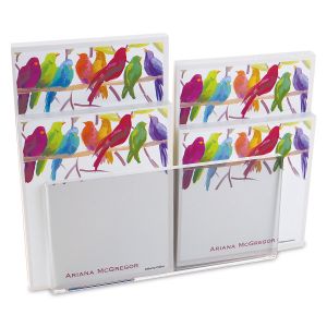 Flocked Together Note Pad Set & Acrylic Holder 