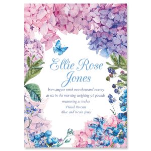 Lavish Hydrangea Birth Announcement - Light Weight Stock