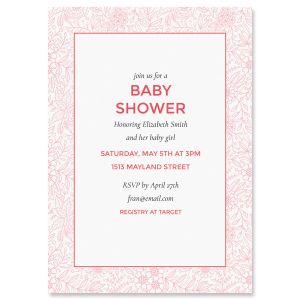 Red Floral Frame Shower Invitation - Light Weight Stock