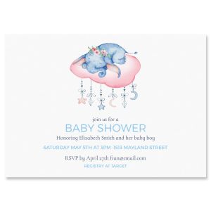 Sleepy Elephant Shower Invitations 