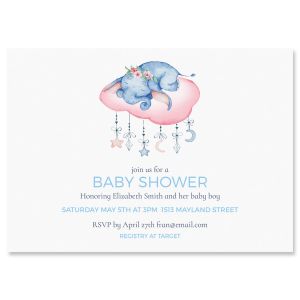 Sleepy Elephant Shower Invitation - Heavy Weight Stock