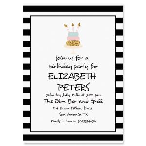 Stripe with Cake Invitation - Light Weight Stock