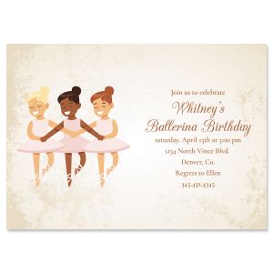 Ballerina Dancers Birthday Personalized Invitation - Light Weight Stock