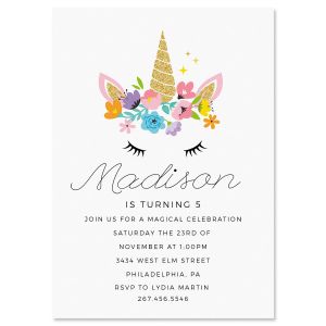 Bashful Unicorn Birthday Invitation - Light Weight Stock 