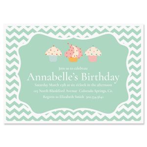 Chevron Cupcake Birthday Invitation - Light Weight Stock 