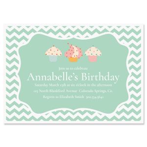 Cheveron Cupcake Birthday Invitation - Heavy Weight Stock 
