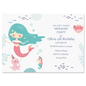 Mermaid Birthday Invitation - Heavy Weight Stock