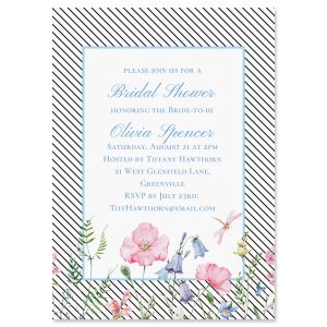 Diagonal Stripped Floral Invitation - Heavy Weight Stock 