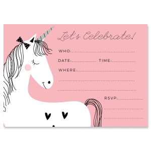Simple Unicorn Birthday Fill In Invitations