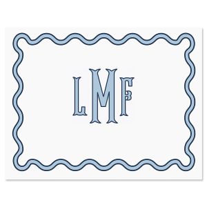 Scalloped Personalized Note Cards - Blue
