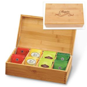 Engraved Flourish Bamboo Tea Box