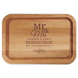 Mr. & Mrs. Engraved Alder Wood Cutting Board