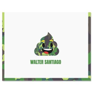 Green Camo Poop Emoji Note Cards