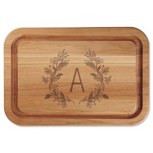 Floral Laurel Initial Engraved Alder Wood Cutting Board