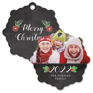 Merry Chalk Custom Photo Snowflake Ornament