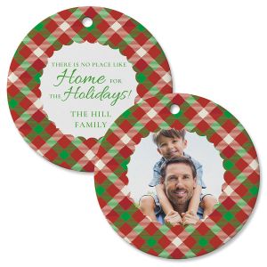 Scallop Plaid Photo Custom Circle Ornament