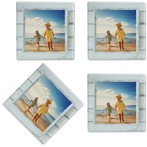 Rustic Blue Shiplap Frame Photo Custom Coasters