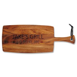 Eat, Drink, BBQ Engraved Acacia Wood Paddle Cutting Board