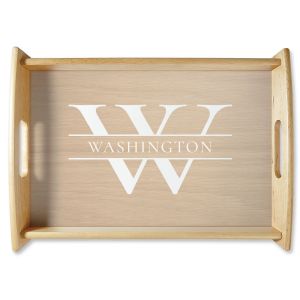 Personalized Initial & Last Name Natural Wood Serving Tray