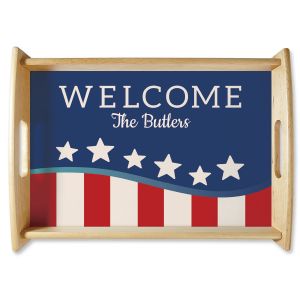 Personalized Patriotic Natural Wood Serving Tray