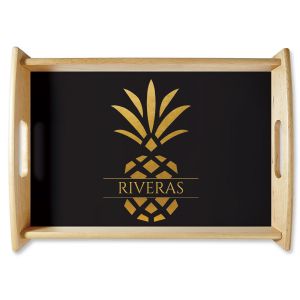 Personalized Pineapple Family Name Natural Wood Serving Tray