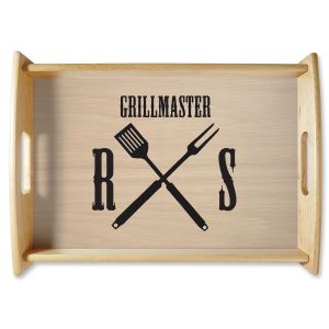 Personalized Grillmaster Natural Wood Serving Tray