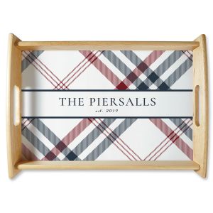 Personalized Plaid Natural Wood Serving Tray