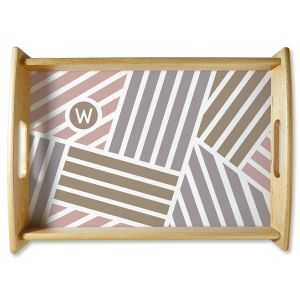 Personalized Initialed Stripe Natural Wood Serving Tray