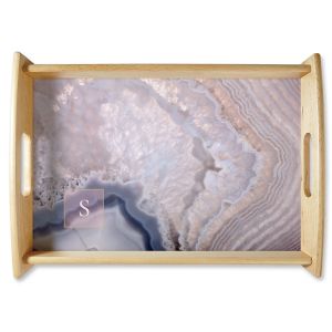 Personalized Initialed Agate Natural Wood Serving Tray