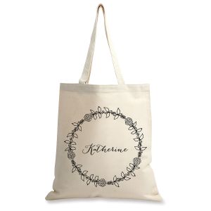 Personalized Wreath Name Canvas Tote