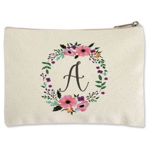 Personalized Initial in Wreath Zippered Pouch