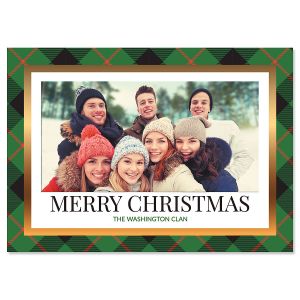 Green Buffalo Check Horizontal Photo Christmas Cards - 10 Count