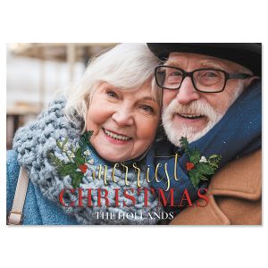 Merriest Holly Horizontal Photo Christmas Cards - 20 Count