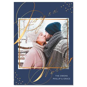 Blue Joy Personalized Photo Christmas Cards